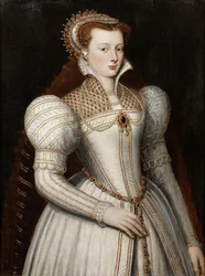 Portrait of a Lady, Half-Length, in White Bejewelled Dress and Headdress